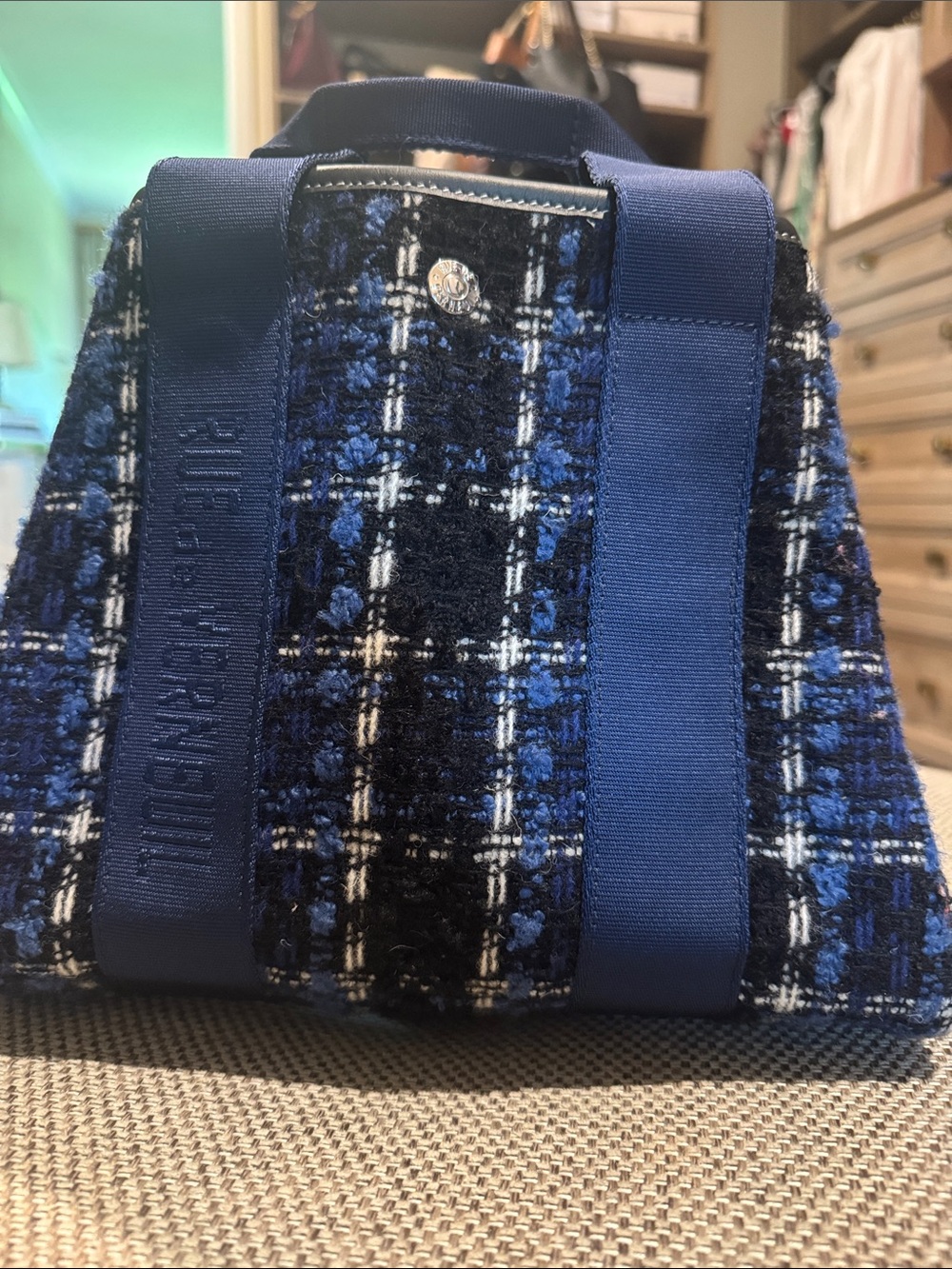 Small Blue Traversée Tweed Tote - Rue de Verneuil